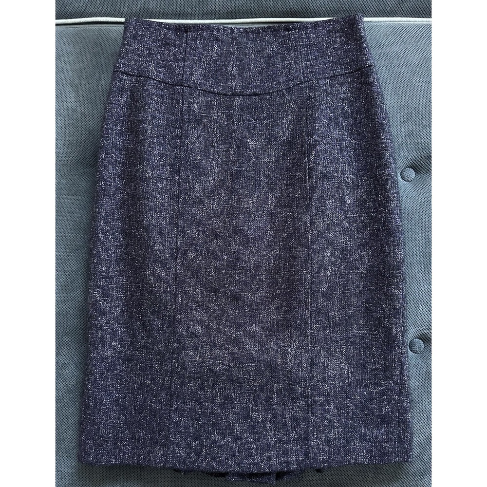 Nanette Lepore Tweed Purple Skirt Pleated Back Wool Blend Size 4 Knee Length